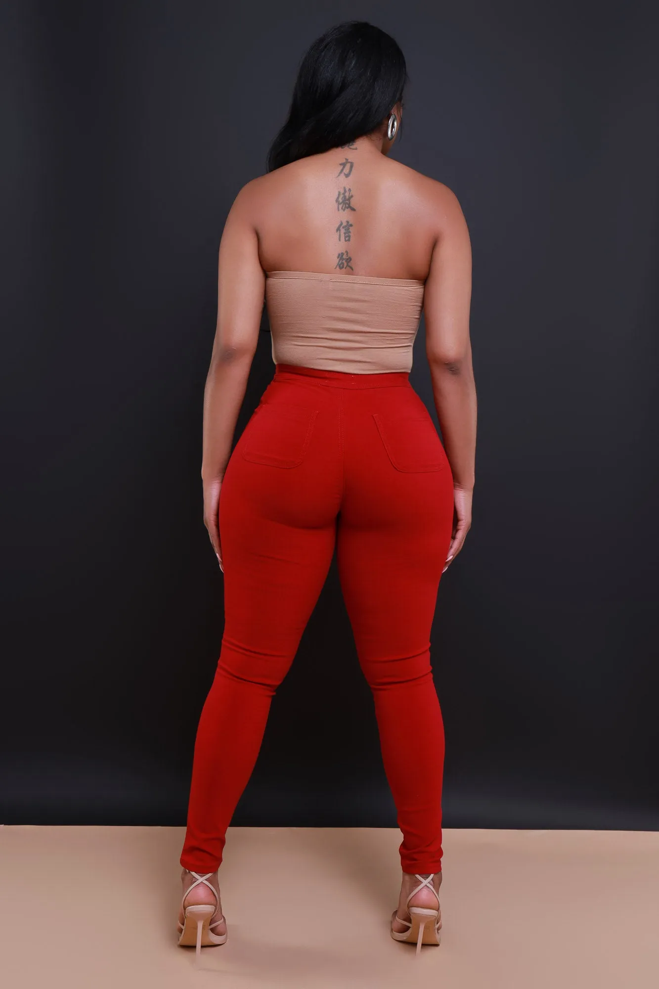 $5 Super Swank High Waist Stretchy Jeans - Burgundy