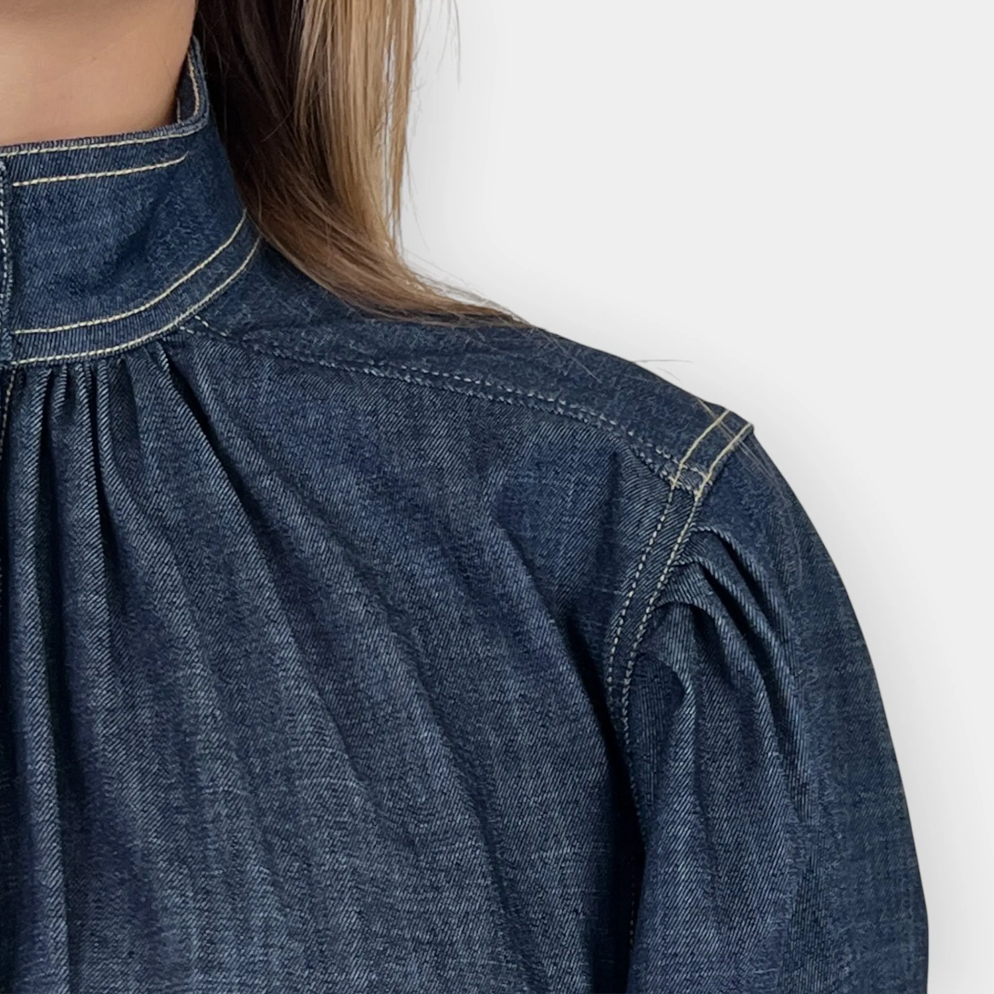 Acler Denim Blue Cotton Tenby Short Waist Tie Dress AU10