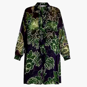 Alembika Green & Blue Floral Chiffon Frill Shirt Dress Small ~ AU10-12 [NEW]