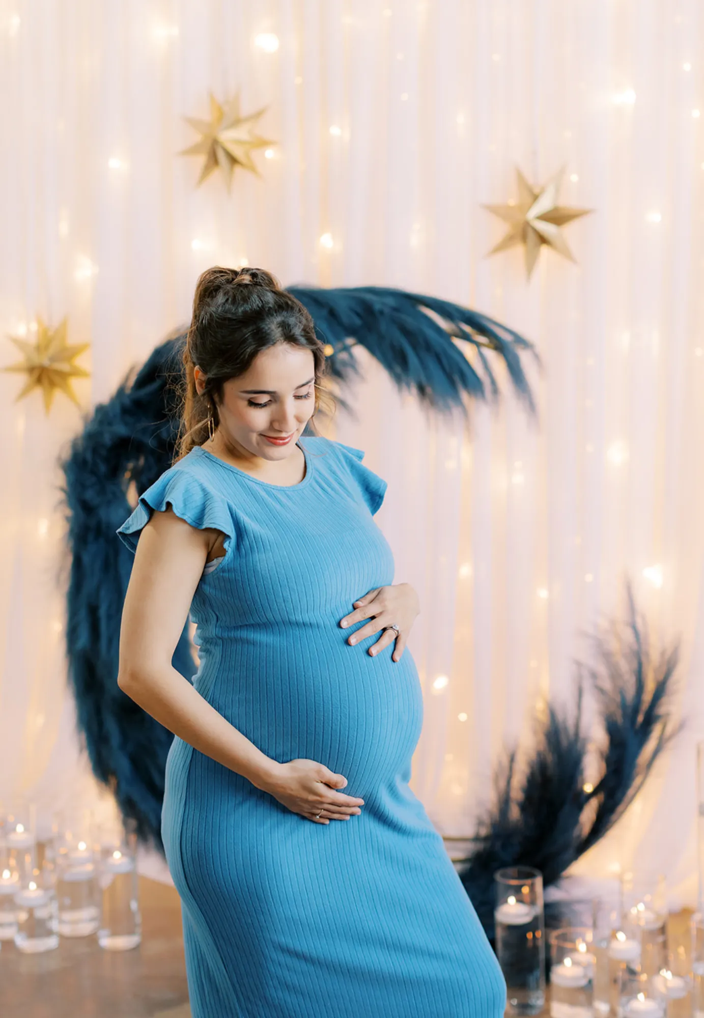 Baby Blue Ruffle Sleeve Ribbed Maternity Dress