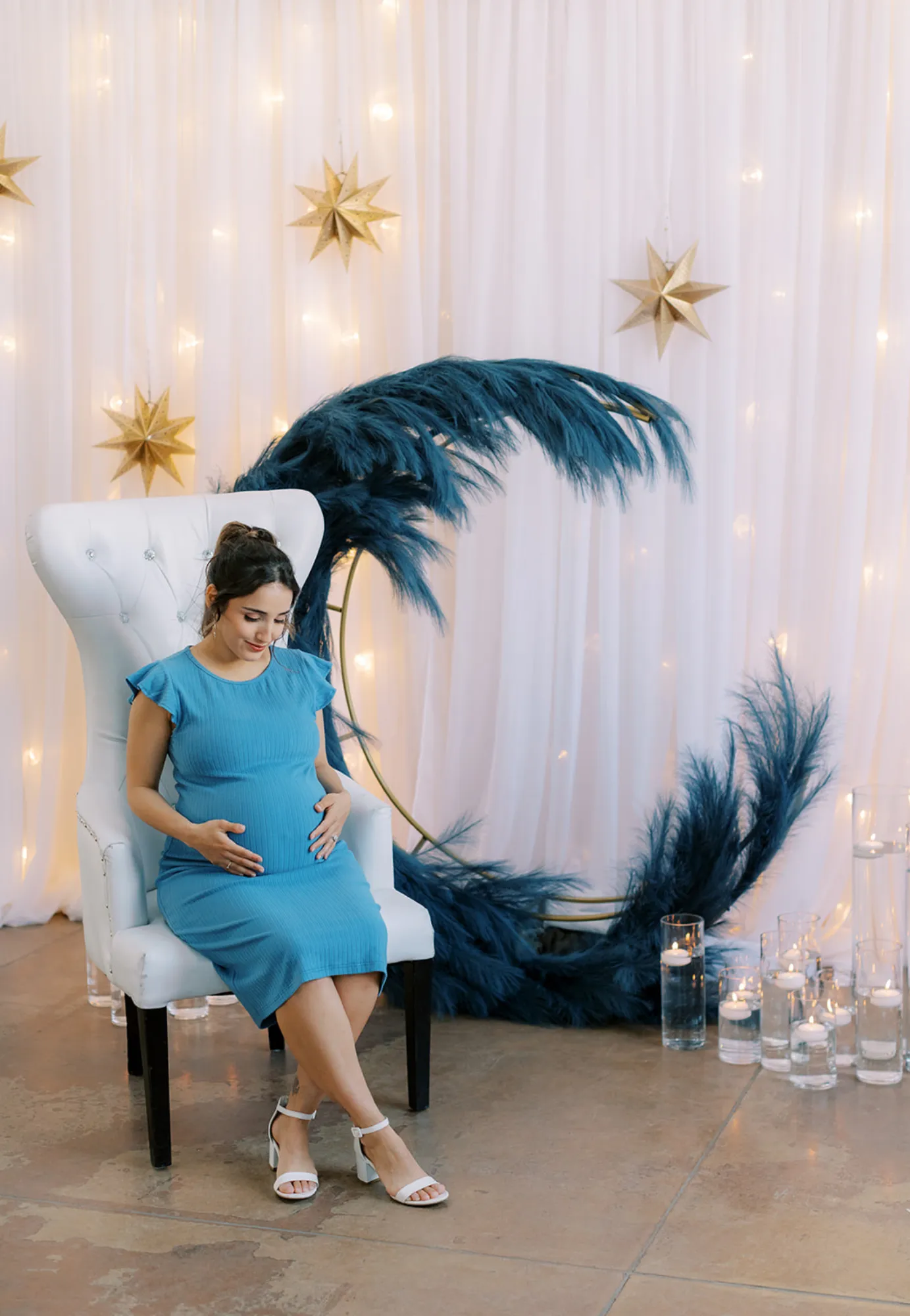 Baby Blue Ruffle Sleeve Ribbed Maternity Dress