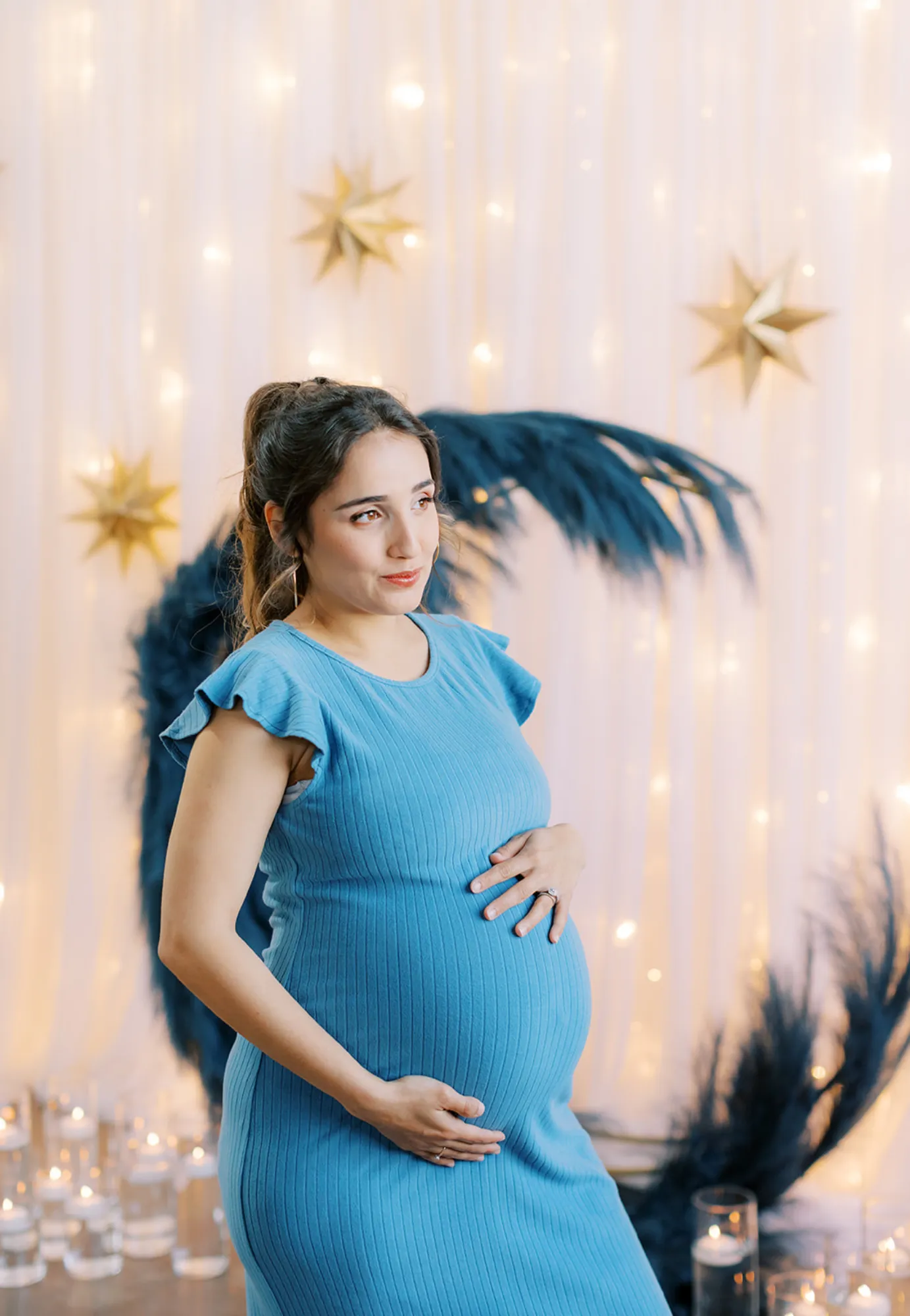 Baby Blue Ruffle Sleeve Ribbed Maternity Dress