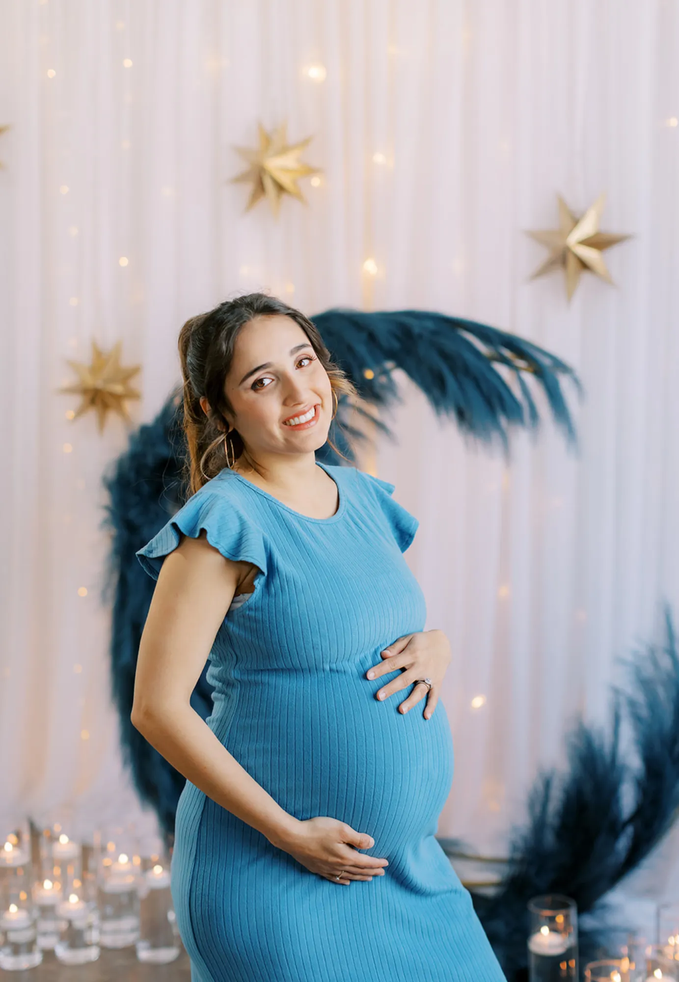 Baby Blue Ruffle Sleeve Ribbed Maternity Dress