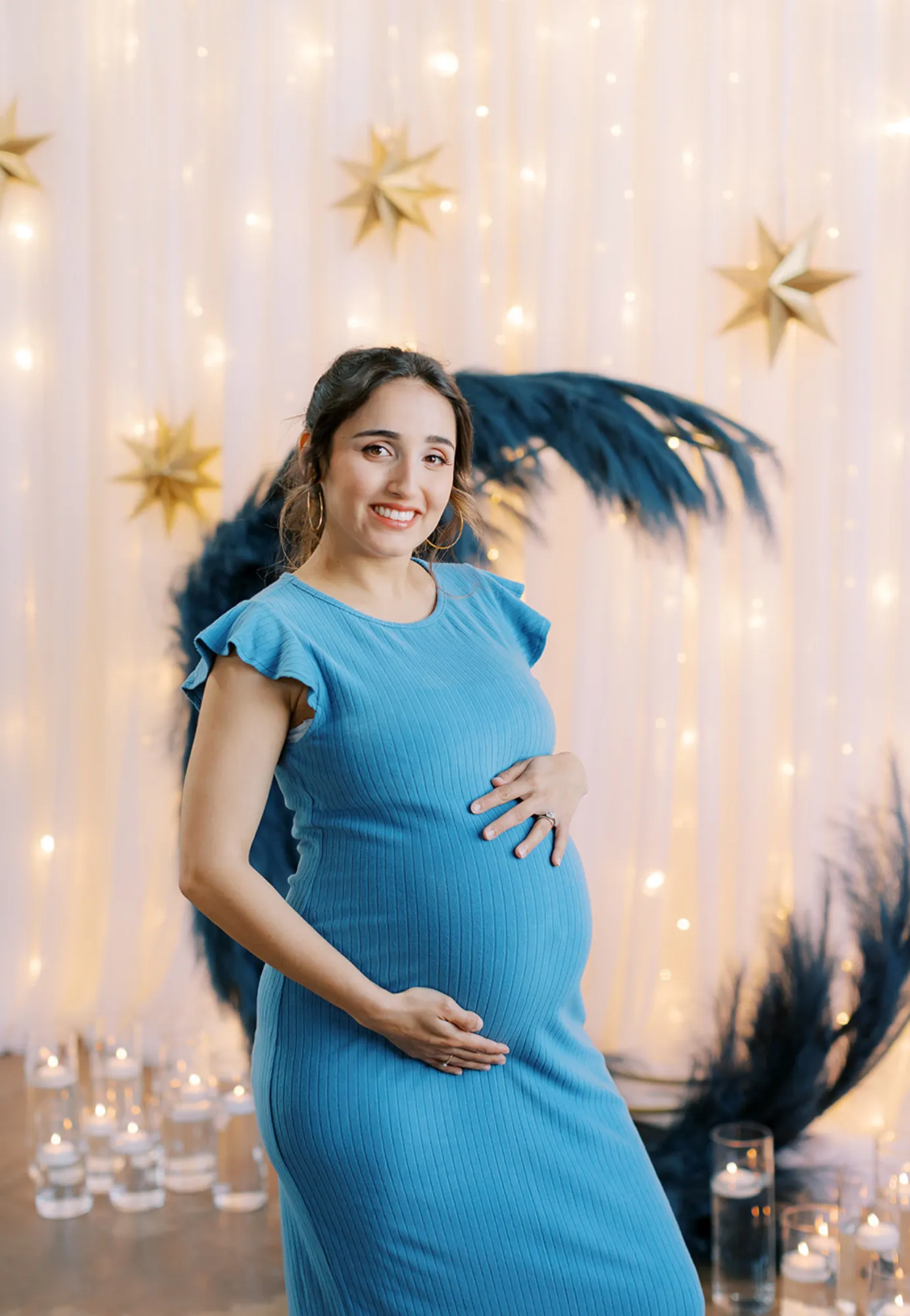 Baby Blue Ruffle Sleeve Ribbed Maternity Dress