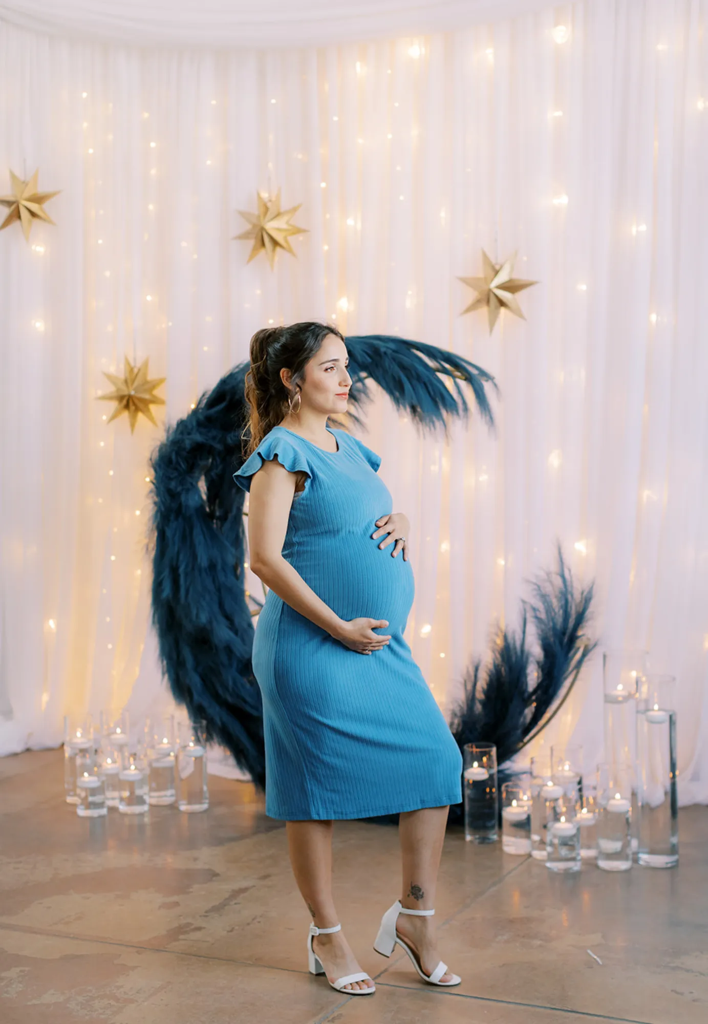 Baby Blue Ruffle Sleeve Ribbed Maternity Dress