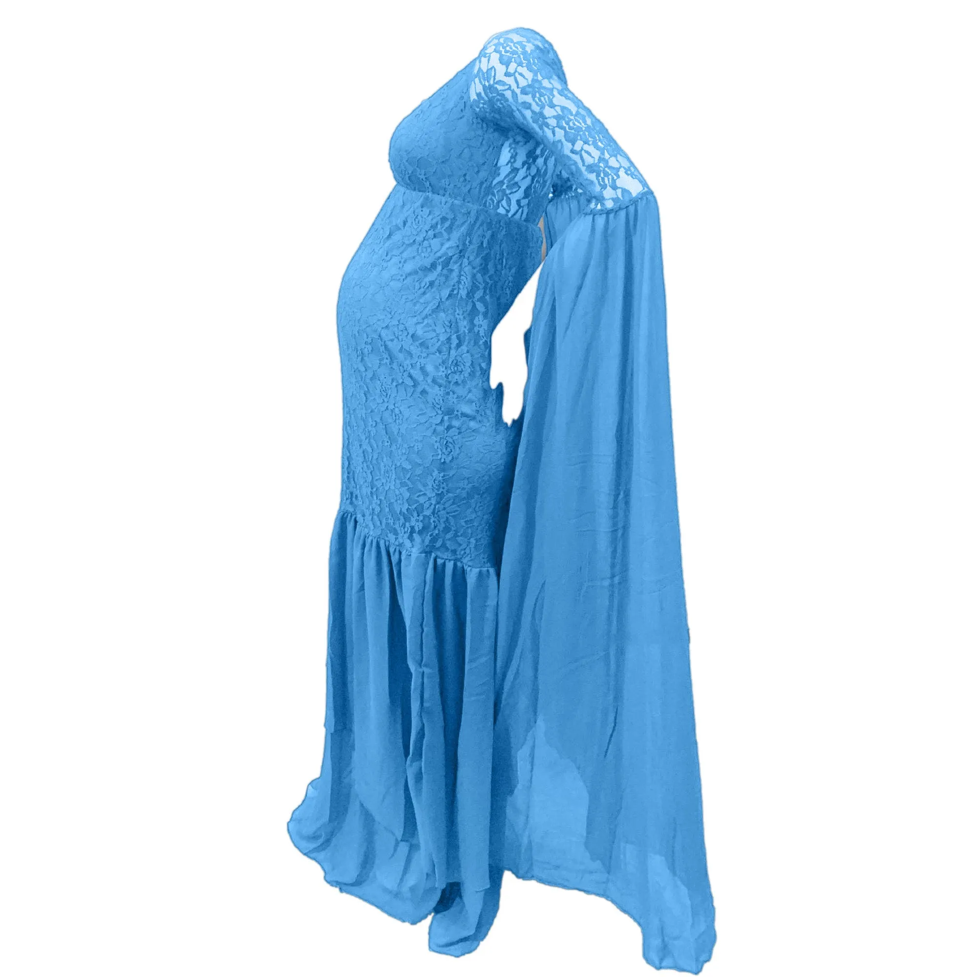 Babymoon Stretchable Off Shoulder Dropping Sleeve Maternity Gown Dress | Blue