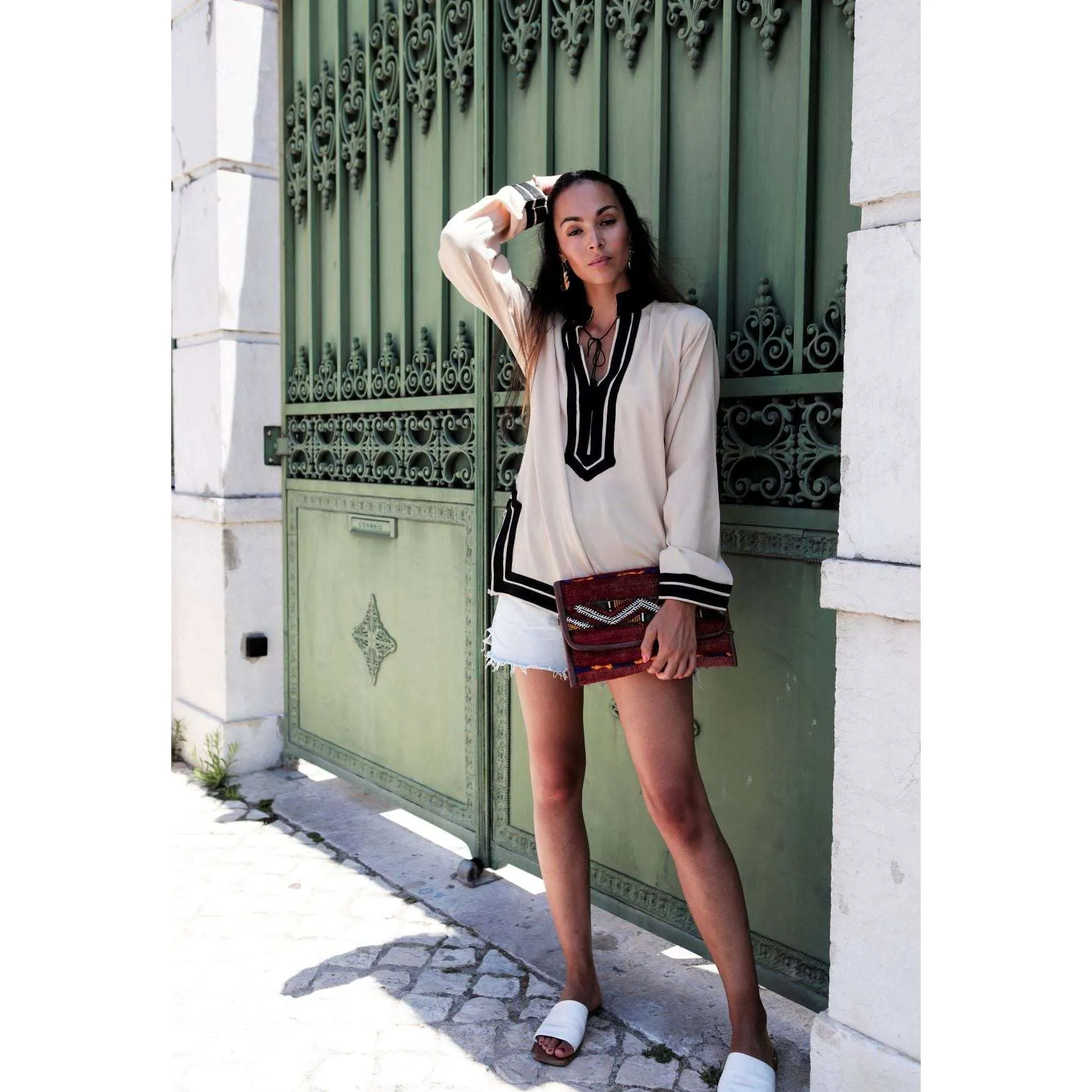 Beige Mariam Moroccan Tunic Shirt- Resortwear, Loungewear, Holidaywear, bohemian style tunic