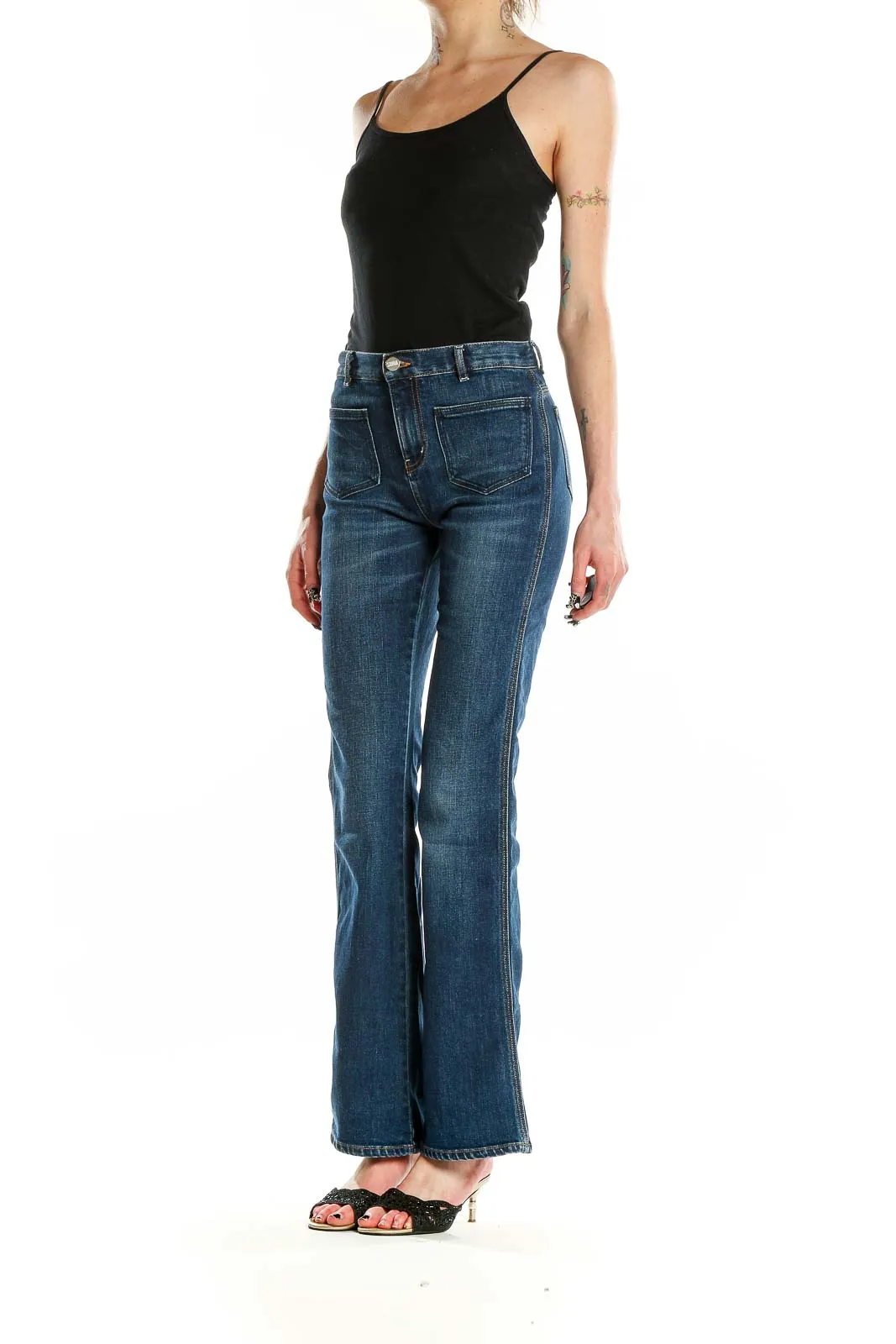 Blue Flared High-Waisted Denim Jeans