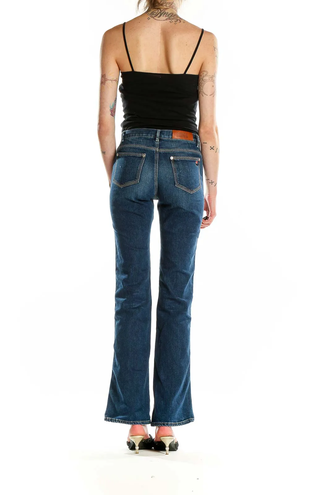 Blue Flared High-Waisted Denim Jeans