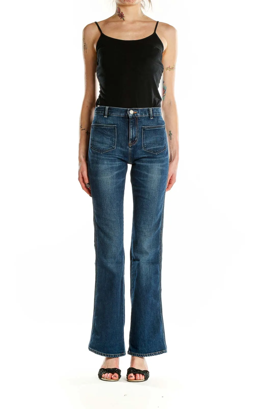 Blue Flared High-Waisted Denim Jeans