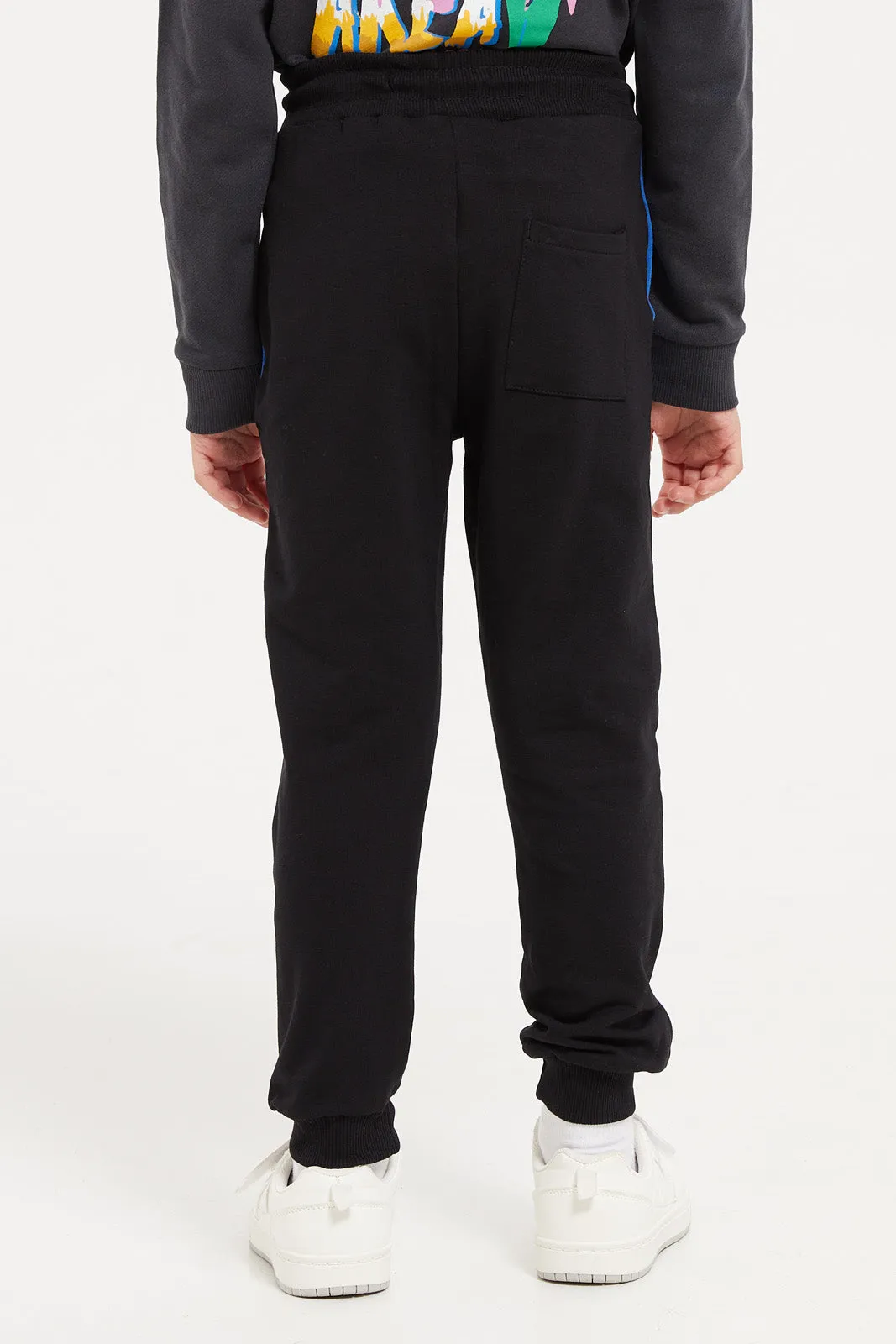 Boys Black Printed Track Pants