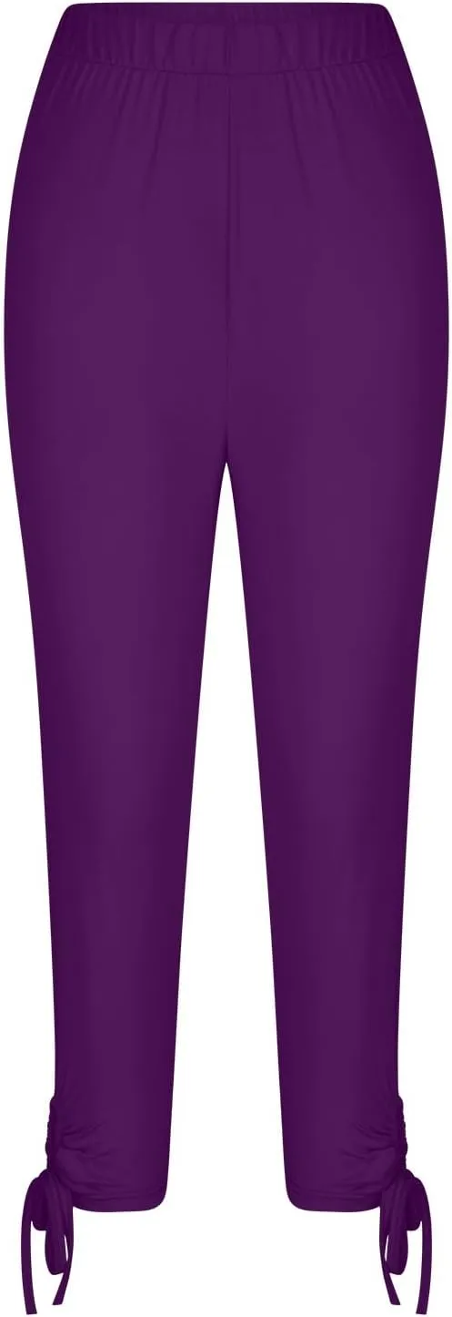 Capri Leggings for Women Tummy Control Knee Length Capri Shorts Dressy 2024 Summer Cropped Pants Casual Comfy Solid Capris