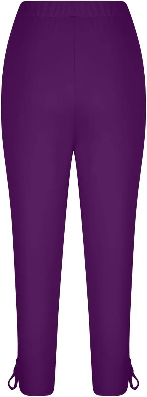 Capri Leggings for Women Tummy Control Knee Length Capri Shorts Dressy 2024 Summer Cropped Pants Casual Comfy Solid Capris
