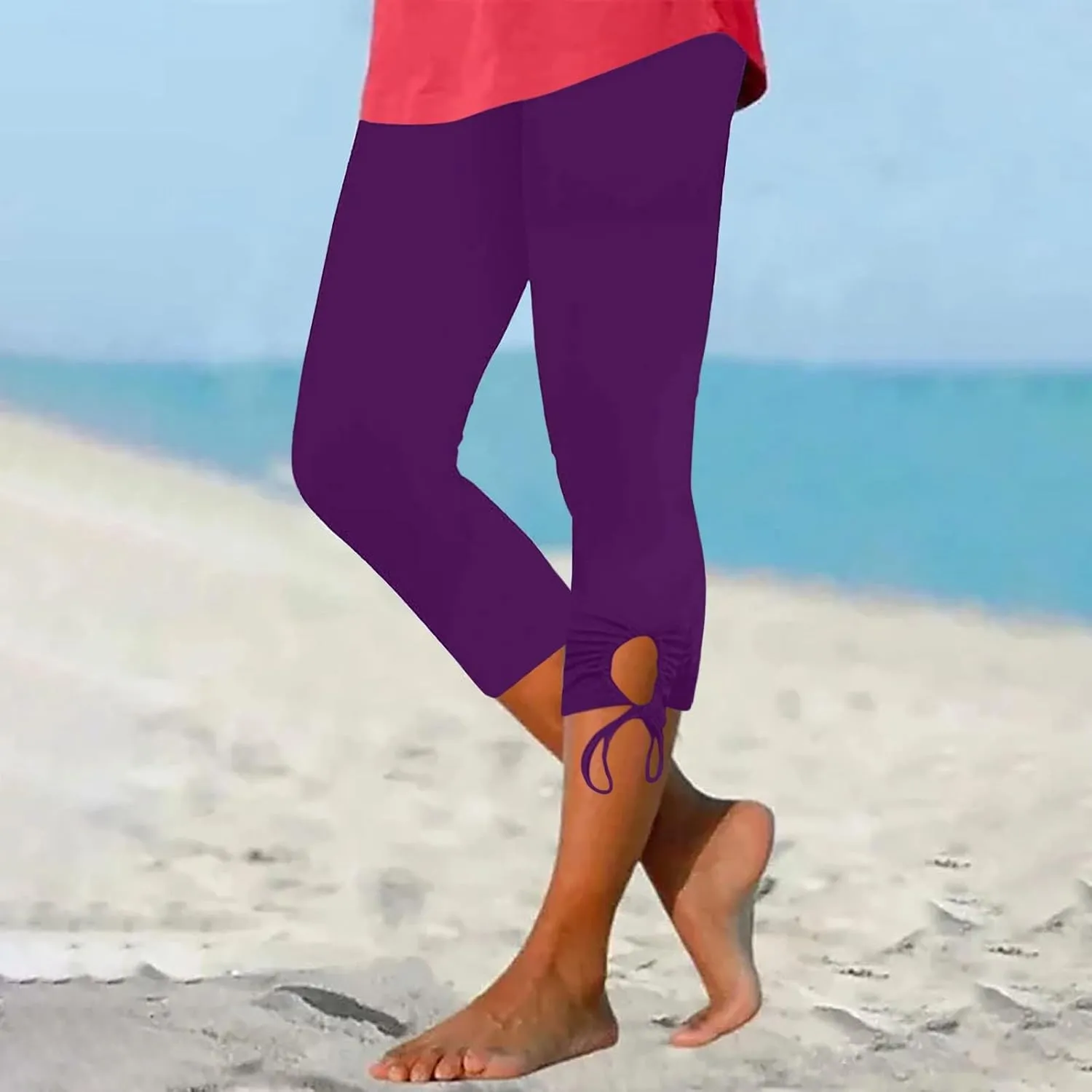Capri Leggings for Women Tummy Control Knee Length Capri Shorts Dressy 2024 Summer Cropped Pants Casual Comfy Solid Capris