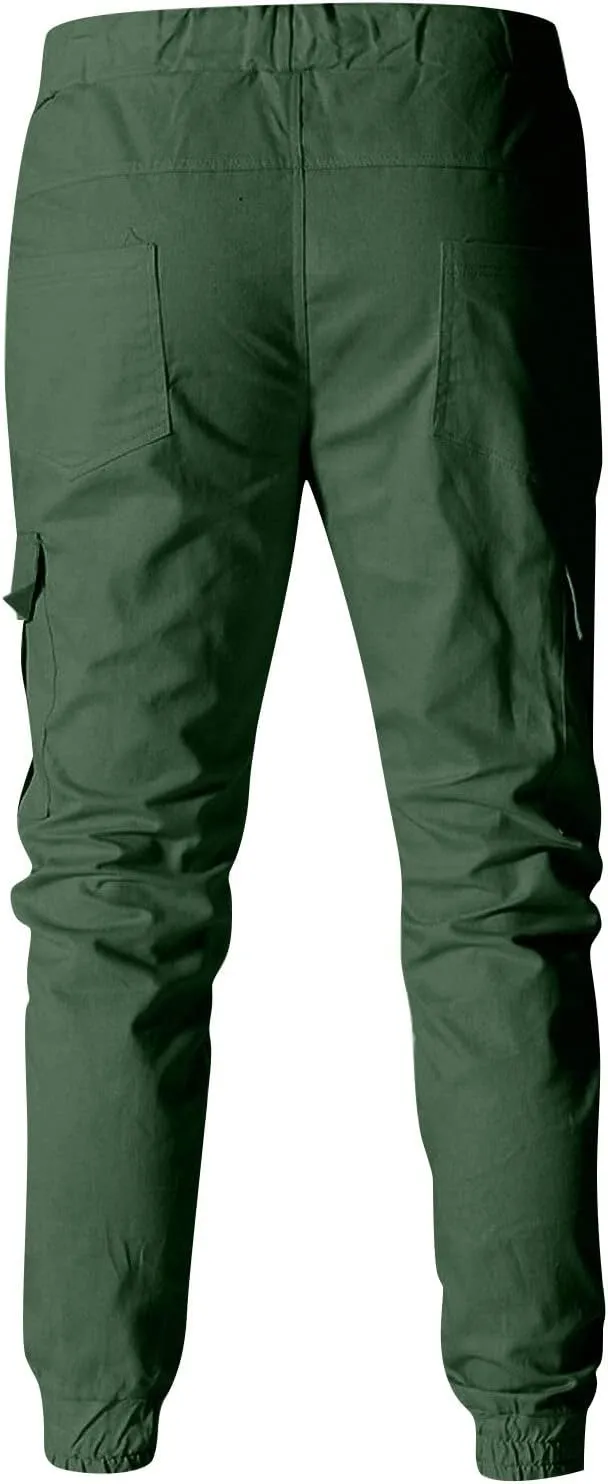 Dudubaby Mens Pants Casual Men's Overalls Drawstring Multi Pocket Casual Pants Hiking Pants Cotton Twill Pants