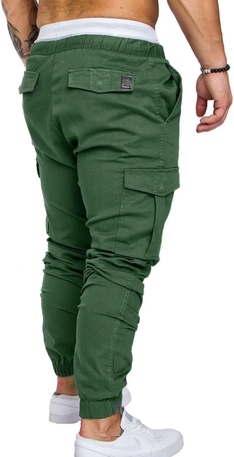 Dudubaby Mens Pants Casual Men's Overalls Drawstring Multi Pocket Casual Pants Hiking Pants Cotton Twill Pants