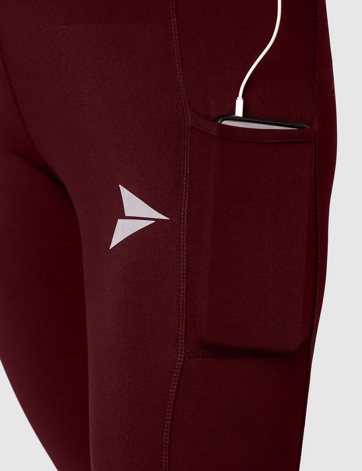 Fitinc Maroon Capri for Women with Mobile Pockets