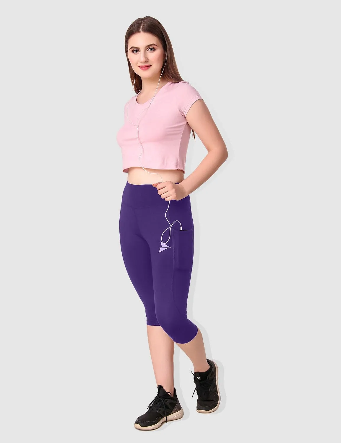Fitinc Violet Capri for Women with Mobile Pockets