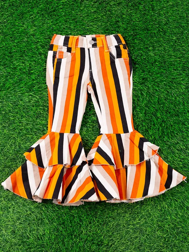 Girls Orange Striped Bell Bottom Jeans