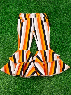 Girls Orange Striped Bell Bottom Jeans