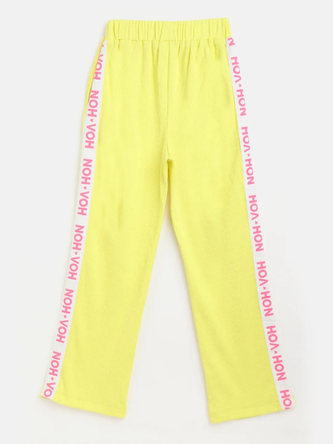 Girls Yellow Rib Brand Tape Track Pants