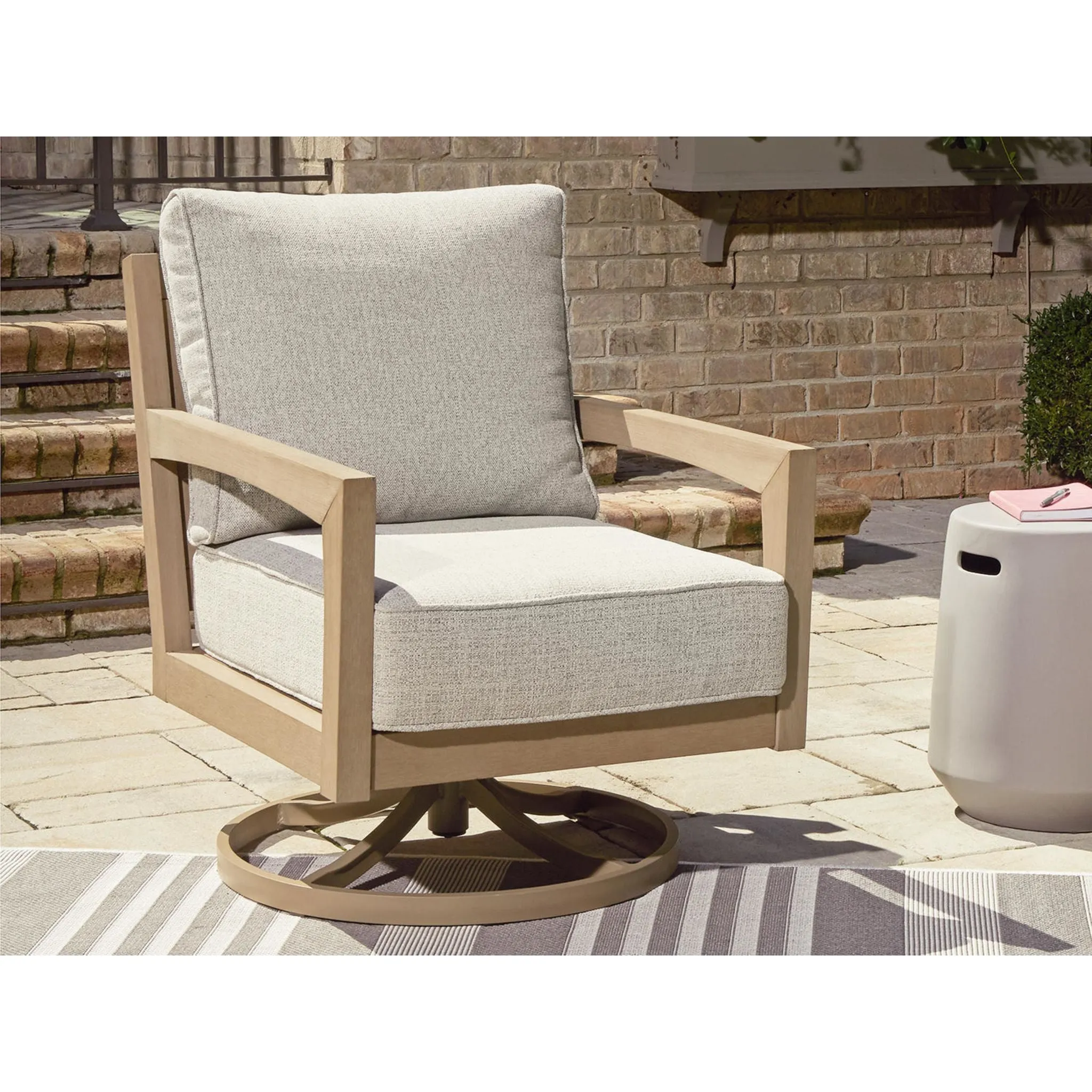 Hallow Creek Outdoor Swivel Lounge Chair with Cushion - Driftwood