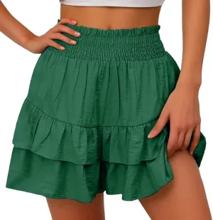 Kubbon Womens Flowy Shorts Pleated High Waisted Shorts Casual Ruffle Tiered Skorts Workout Jogger Pants Trendy Y2K Outfits