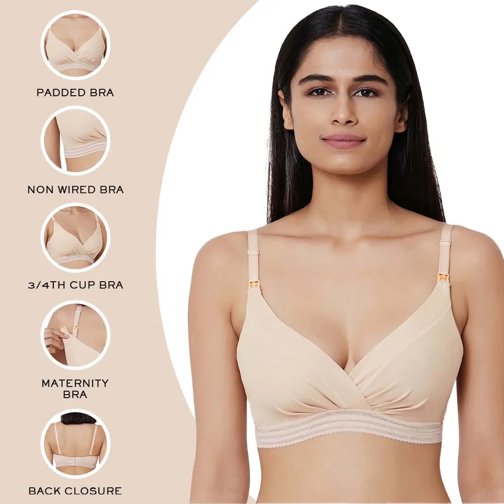 La Vigne Padded Non-Wired 3/4th Cup Medium coverage Maternity Bra - Beige