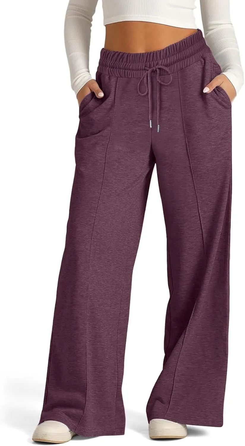 Linen Pants Women Plus Size Pants for Women Elastic High Waisted Womens Sweatpants with Pockets Straight Wide Leg