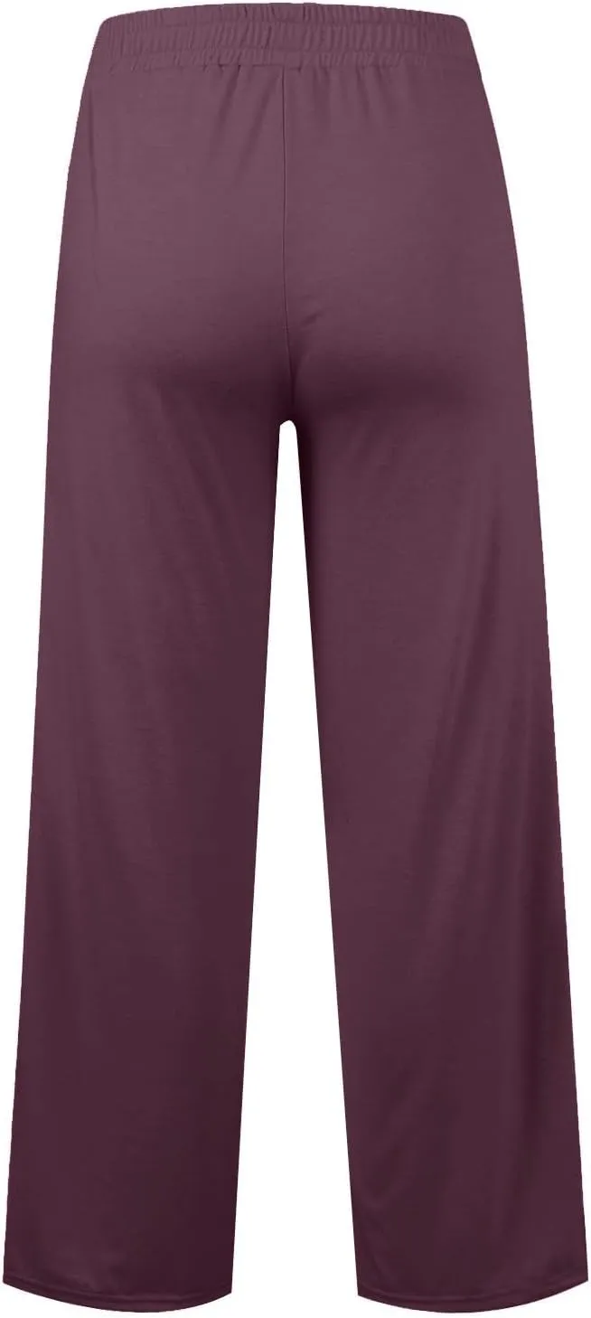 Linen Pants Women Plus Size Pants for Women Elastic High Waisted Womens Sweatpants with Pockets Straight Wide Leg