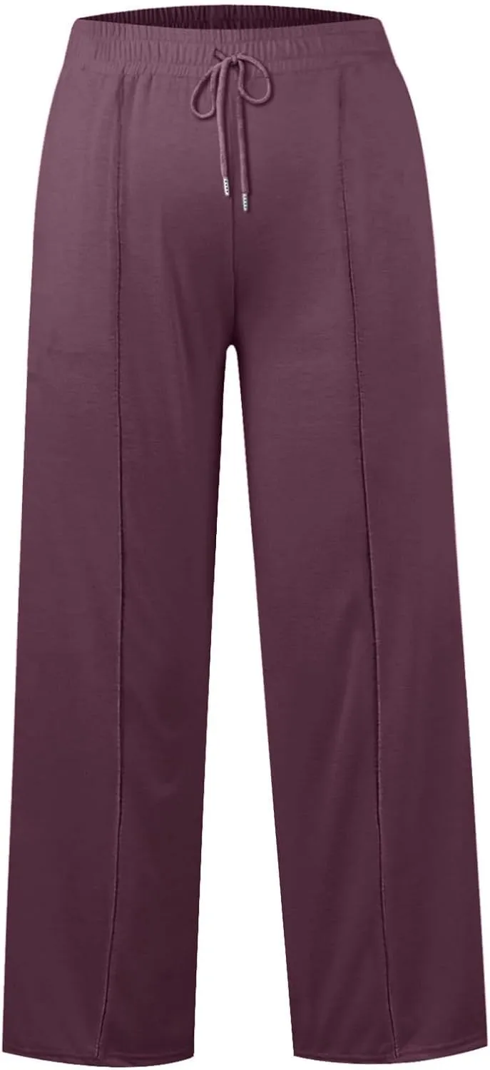 Linen Pants Women Plus Size Pants for Women Elastic High Waisted Womens Sweatpants with Pockets Straight Wide Leg