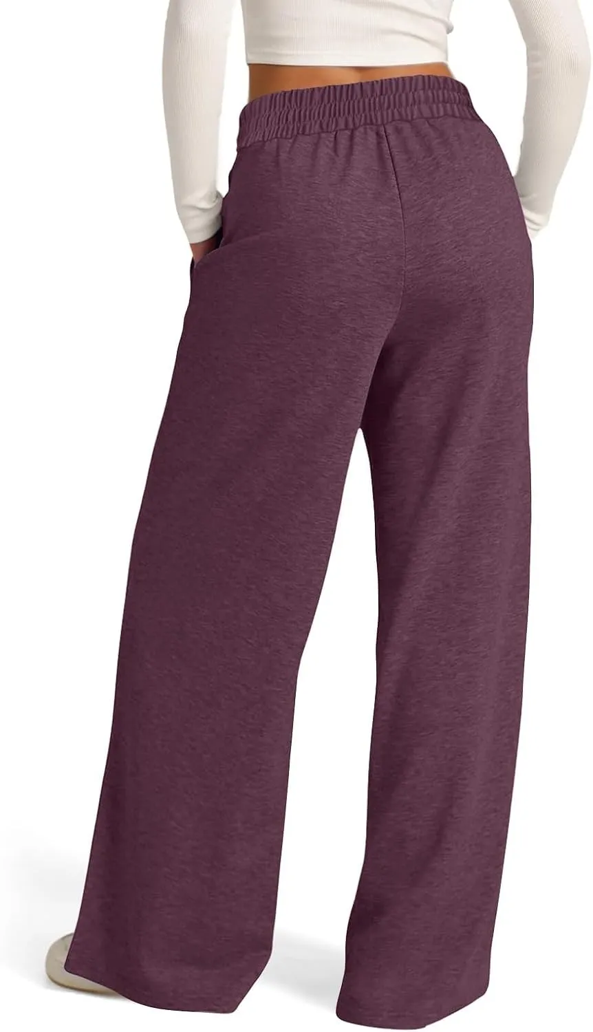 Linen Pants Women Plus Size Pants for Women Elastic High Waisted Womens Sweatpants with Pockets Straight Wide Leg