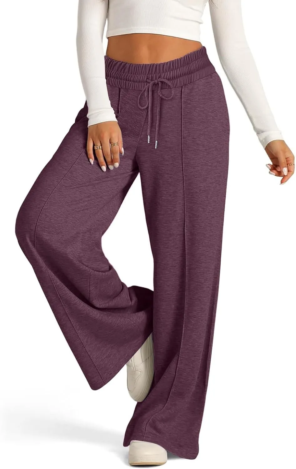 Linen Pants Women Plus Size Pants for Women Elastic High Waisted Womens Sweatpants with Pockets Straight Wide Leg