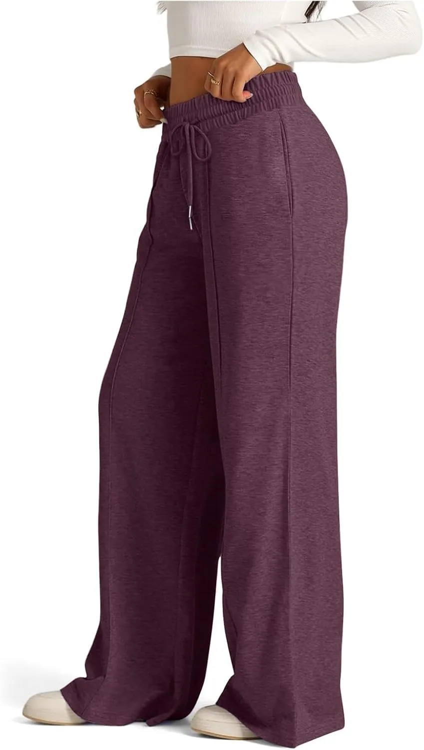 Linen Pants Women Plus Size Pants for Women Elastic High Waisted Womens Sweatpants with Pockets Straight Wide Leg
