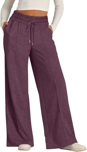 Linen Pants Women Plus Size Pants for Women Elastic High Waisted Womens Sweatpants with Pockets Straight Wide Leg