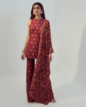 Maroon Printed Kurta Set