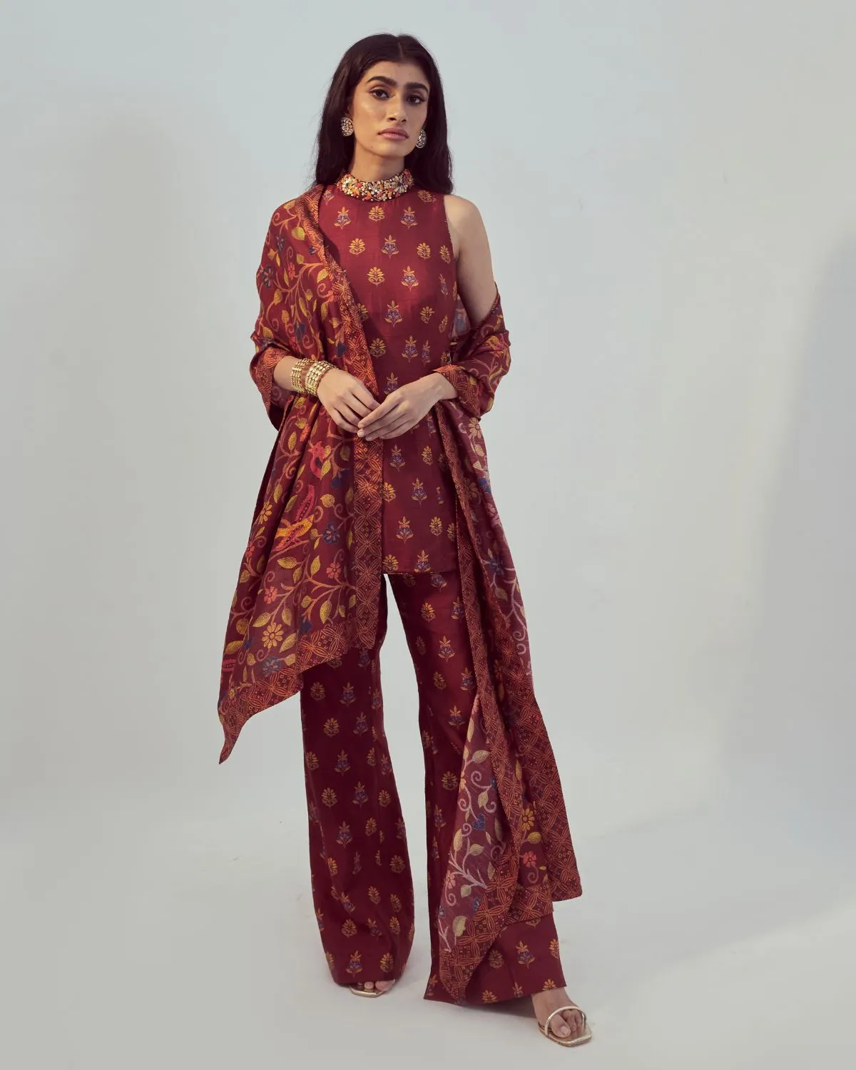 Maroon Printed Kurta Set