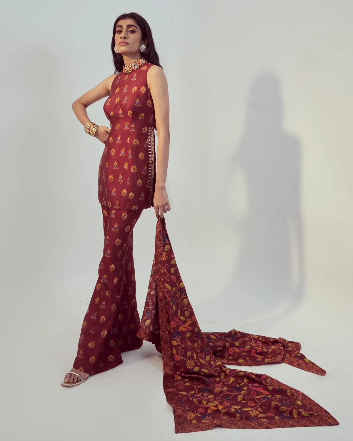 Maroon Printed Kurta Set