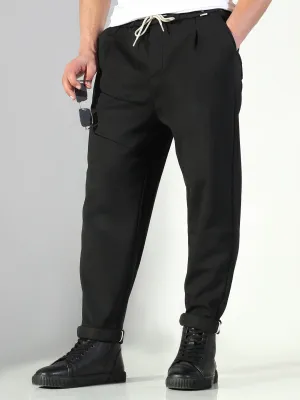 Men Black Solid Korean Trousers