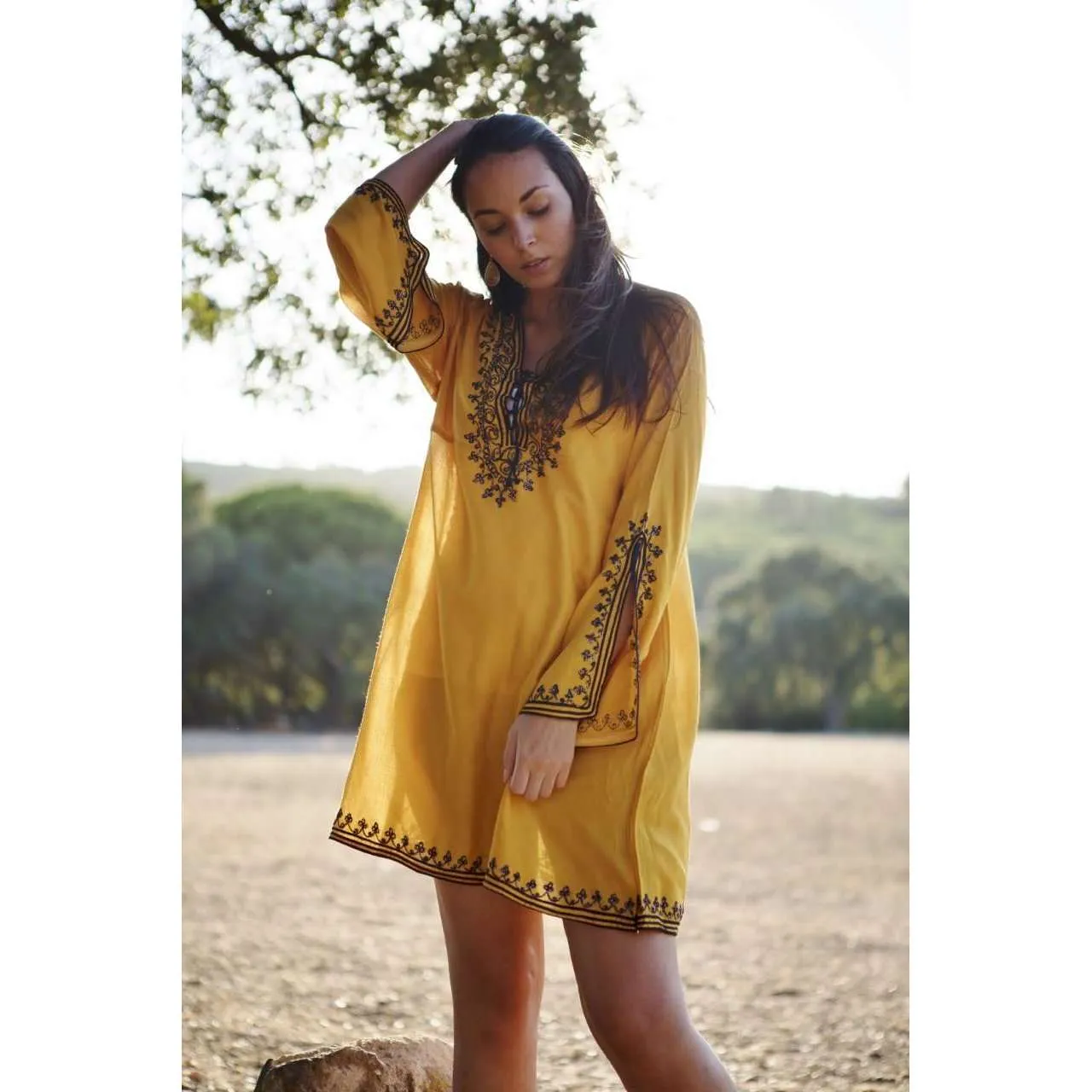 Mustard Yellow Nadia Tunic Dress - Moroccan Tunic
