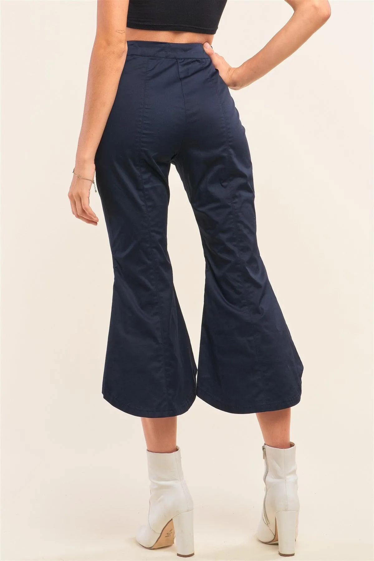 Navy Solid High Waisted Retro Flare Pants /2-2