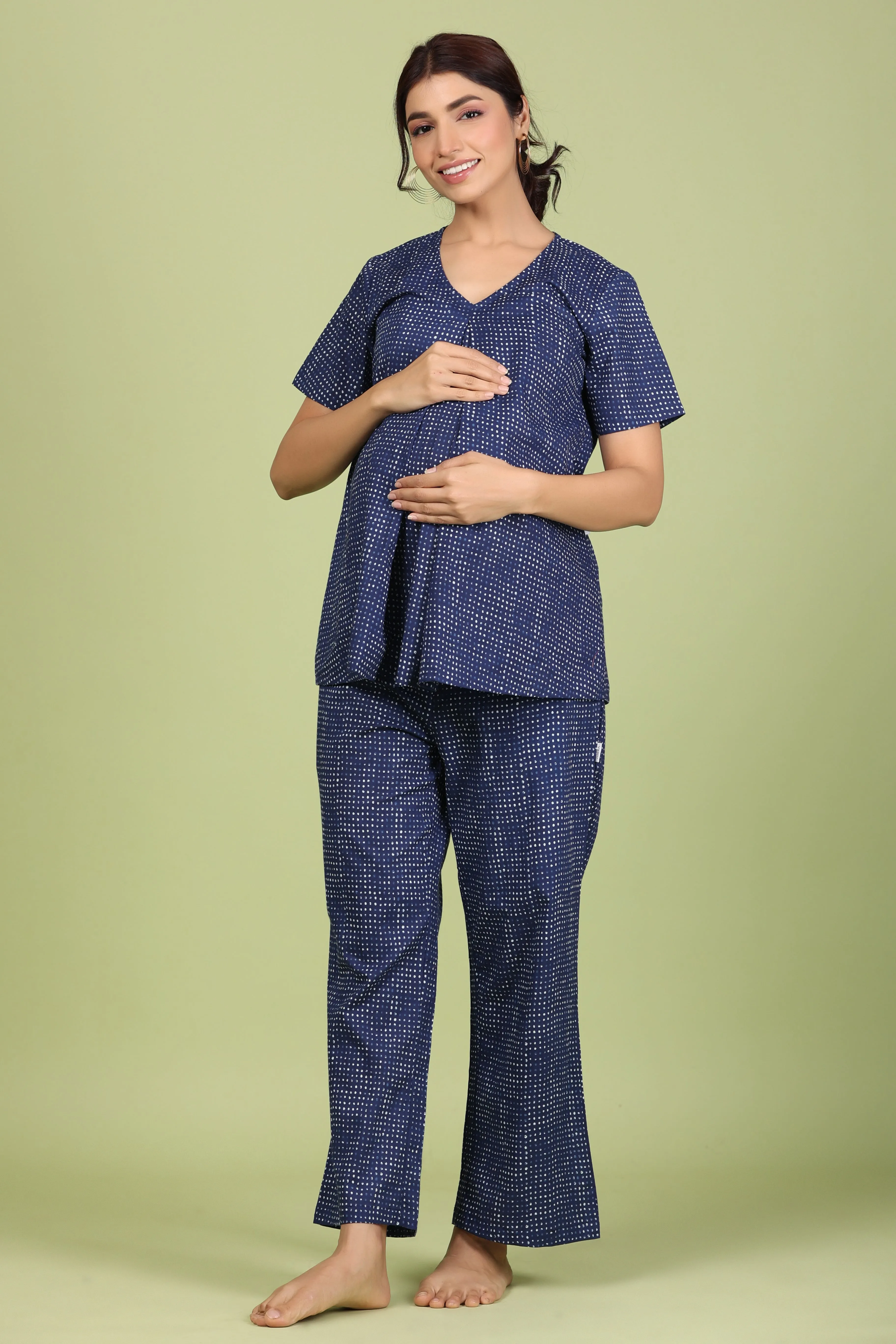 Polka Dots on Blue Maternity Feeding Pyjama Set
