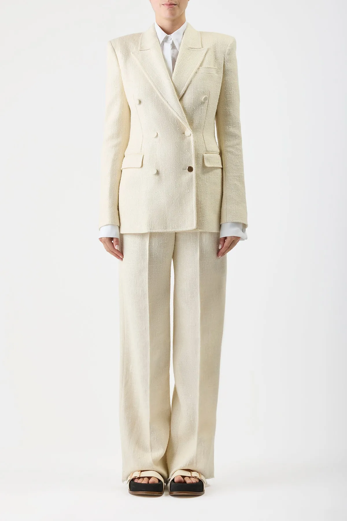 Rhein Pant in Ivory Silk Virgin Wool Slub