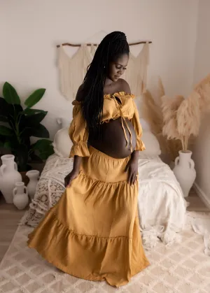 Ruffle Boho Skirt- Mustard- Ready to Send S/M