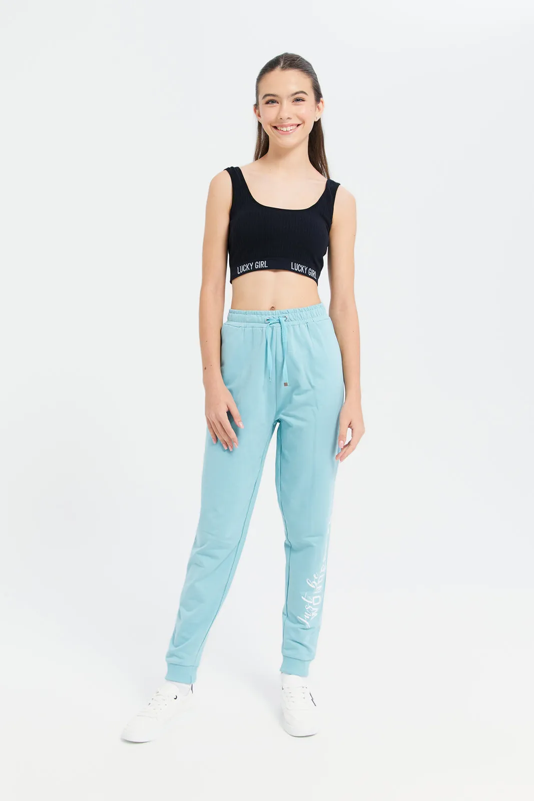 Senior Girls Teal Printed Track Pants