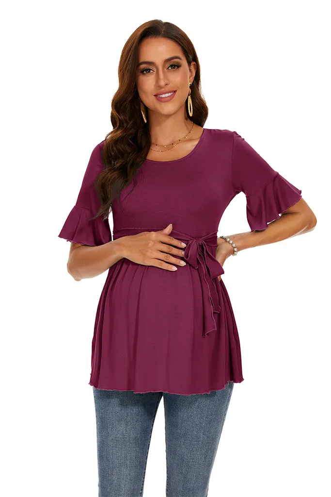 Smallshow Ruffle Tie Front Maternity Top