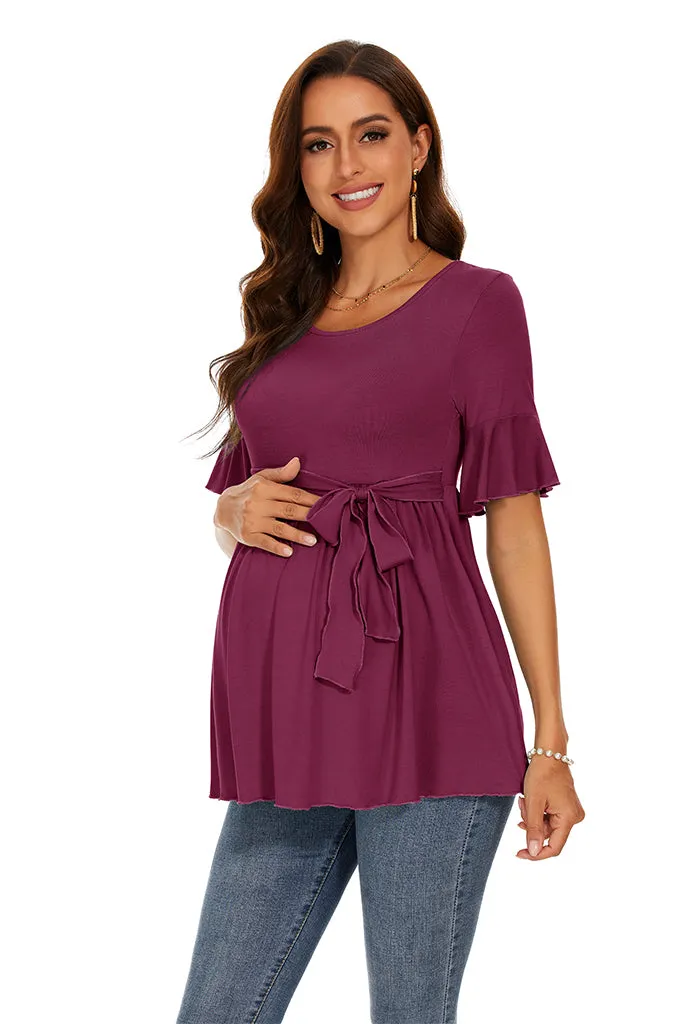 Smallshow Ruffle Tie Front Maternity Top