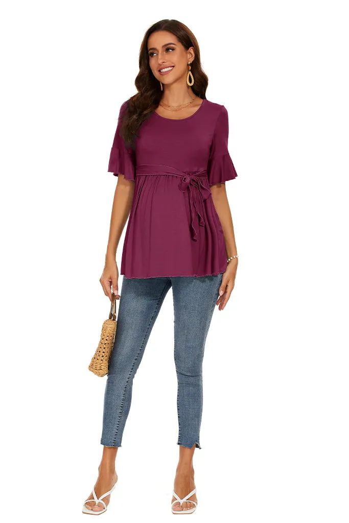 Smallshow Ruffle Tie Front Maternity Top