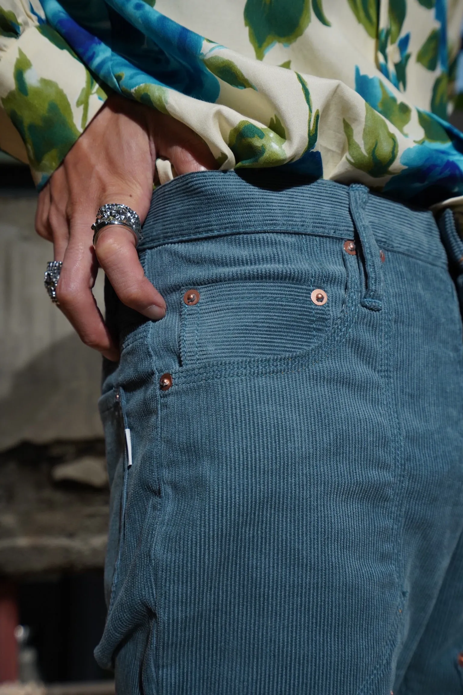 SUGARHILL CORDUROY BELL BOTTOM DEMIN PANTS (BLUE)
