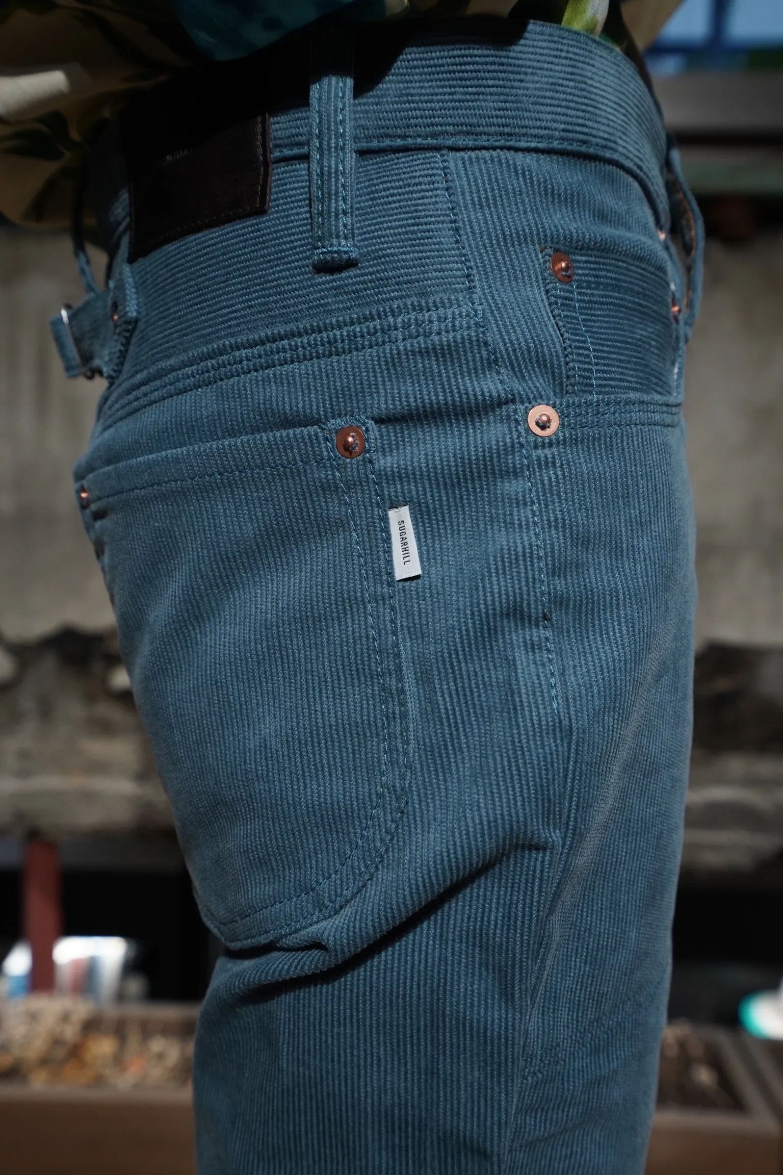 SUGARHILL CORDUROY BELL BOTTOM DEMIN PANTS (BLUE)